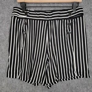 Robert Louis Shorts Womens Large Black Striped Sailor Button Front Nautical
